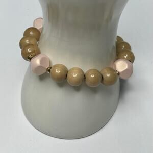 Plunder beaded bracelet faux wooden beads with pink lightweight easy wear